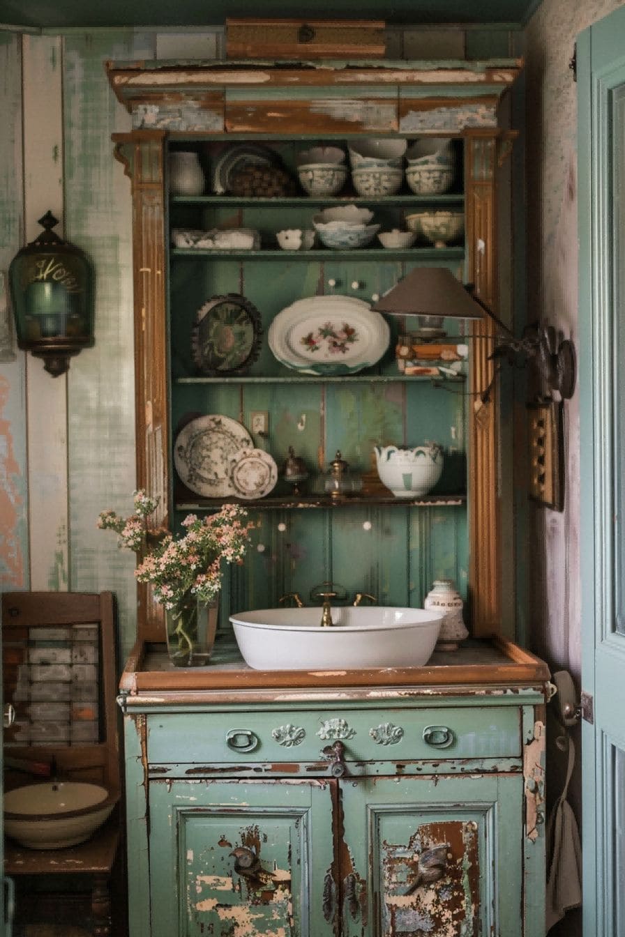 Add Whimsy With a Vintage Hutch For Small Bathroom De 1711249282 1