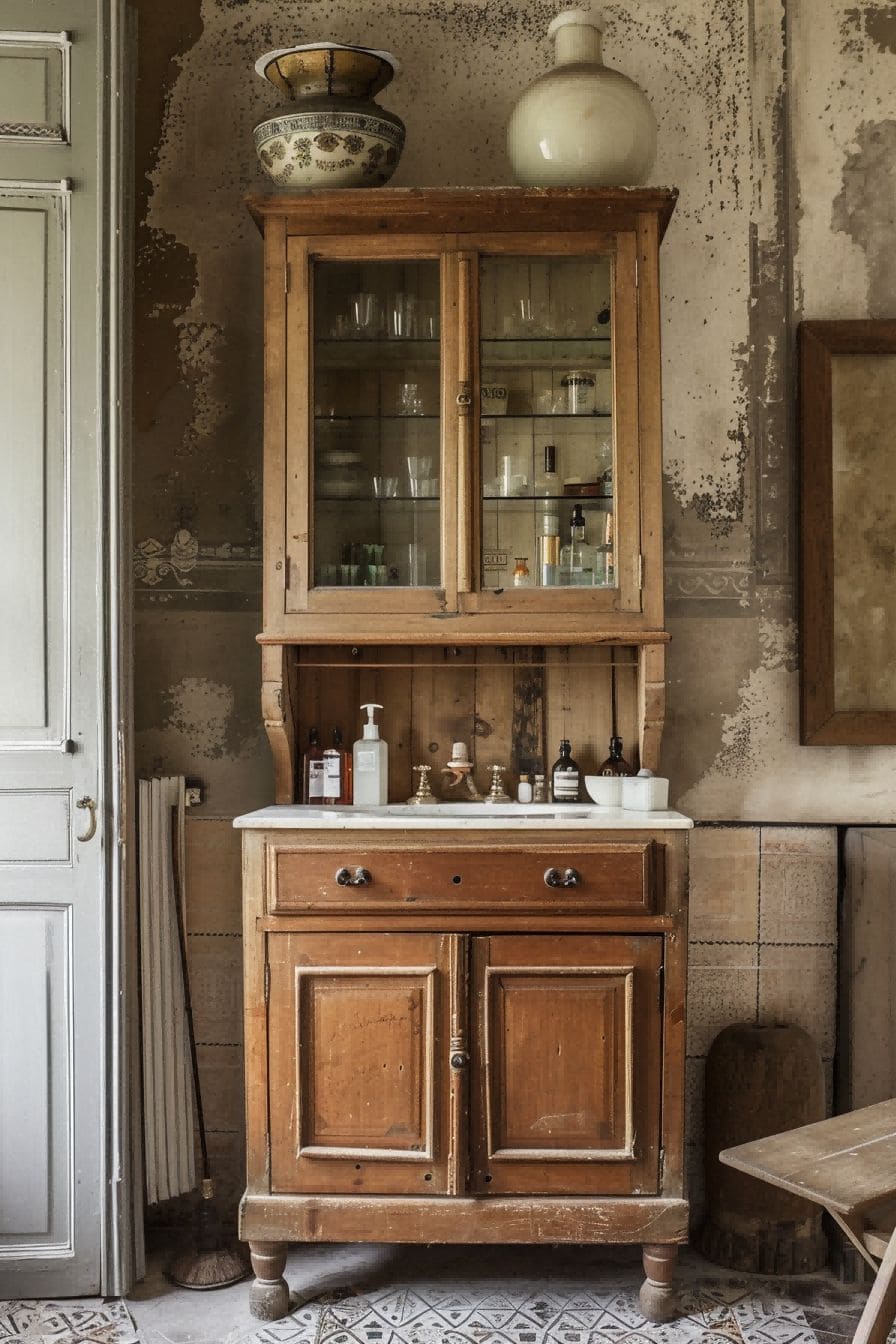 Add Whimsy With a Vintage Hutch For Small Bathroom De 1711249282 2