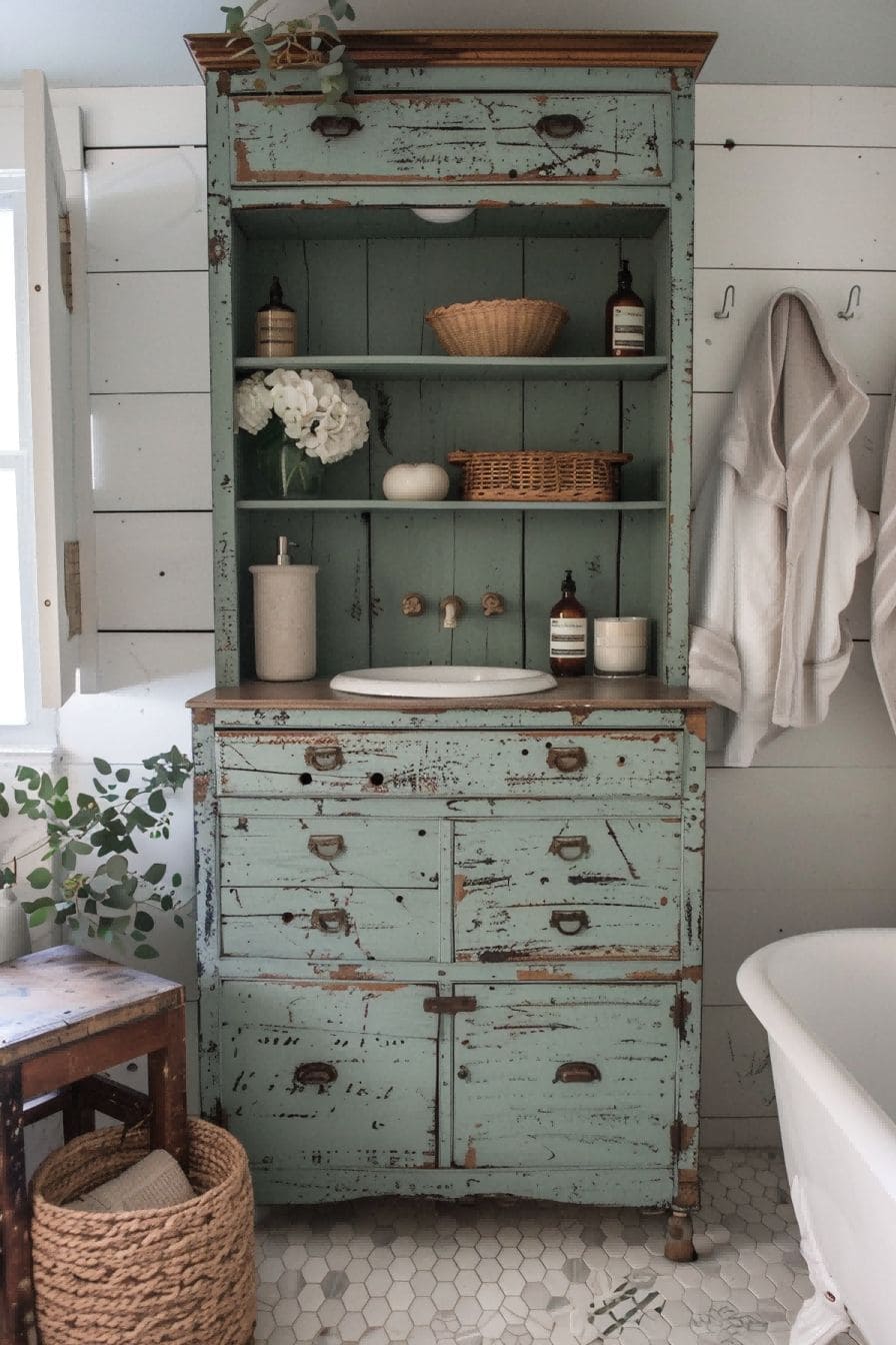 Add Whimsy With a Vintage Hutch For Small Bathroom De 1711249282 4