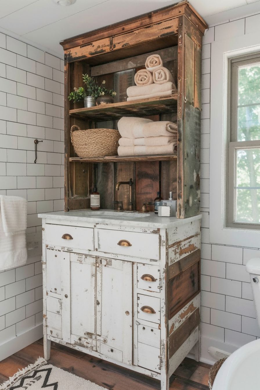 Add a Vintage Cabinet For farmhouse bathroom ideas 1711287083 2