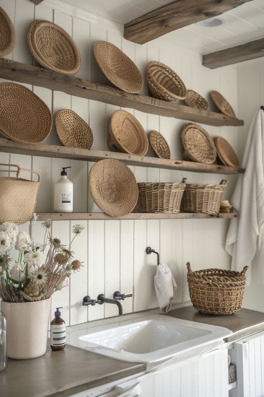 Baskets as Wall Decor For farmhouse bathroom ideas 1711294545 2