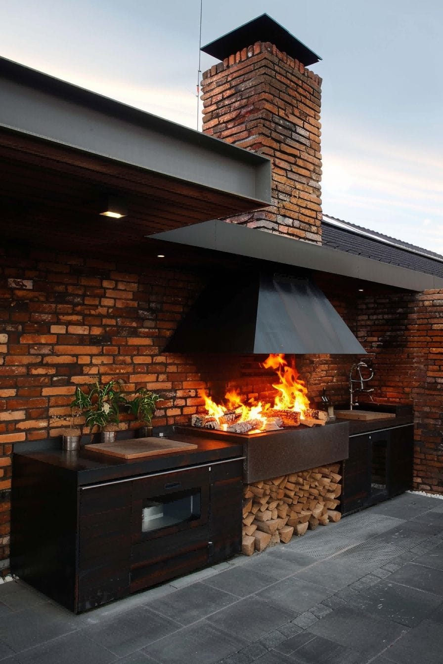 Brick Wall With Sleek Fire Pit for Outdoor Kitchen 1710508199 1