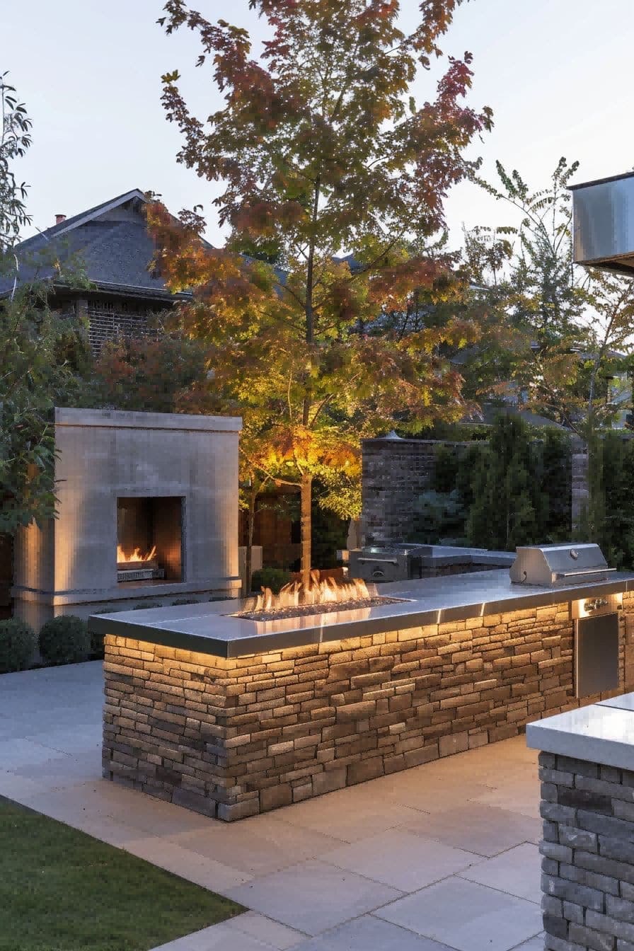 Brick Wall With Sleek Fire Pit for Outdoor Kitchen 1710508199 3