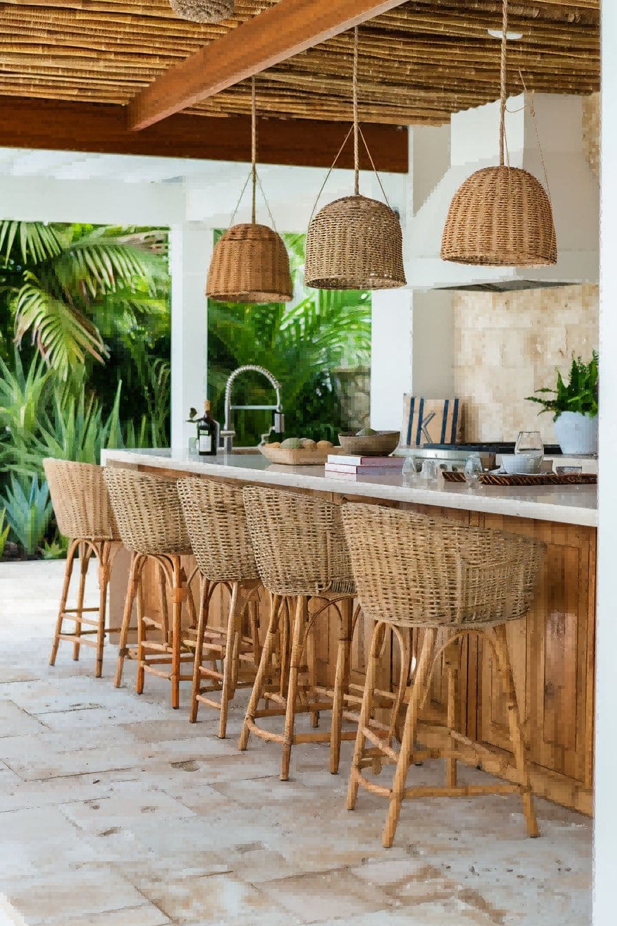 Covered Outdoor Kitchen With Wicker Barstools 1710502130 2