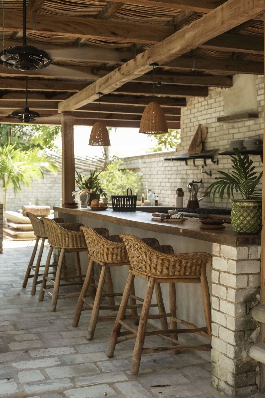 Covered Outdoor Kitchen With Wicker Barstools 1710502130 3