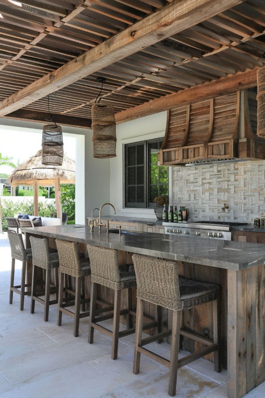 Covered Outdoor Kitchen With Wicker Barstools 1710502130 4