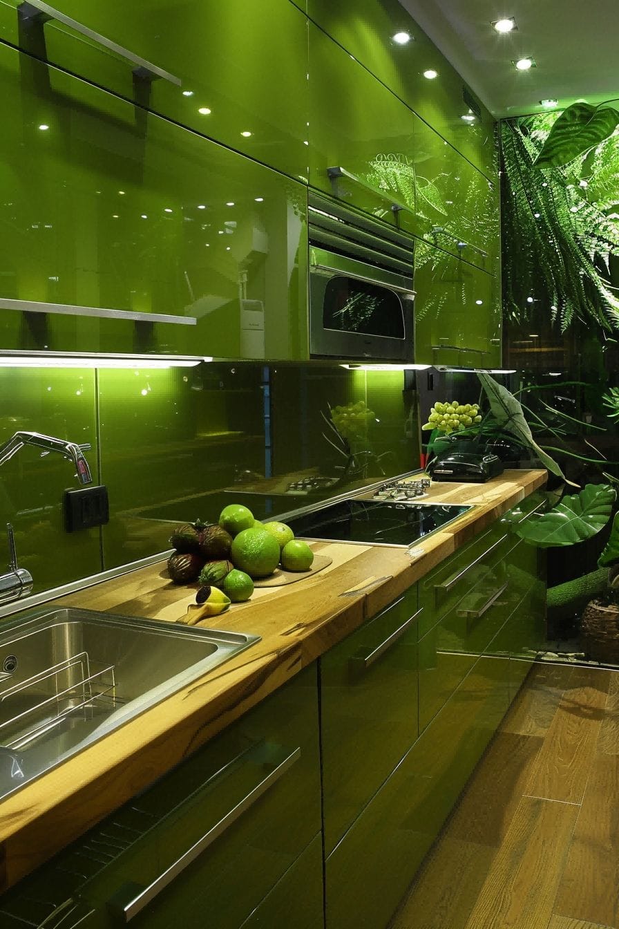 Glossy Green Cabinetry for Olive Green Kitchen 1710816895 1