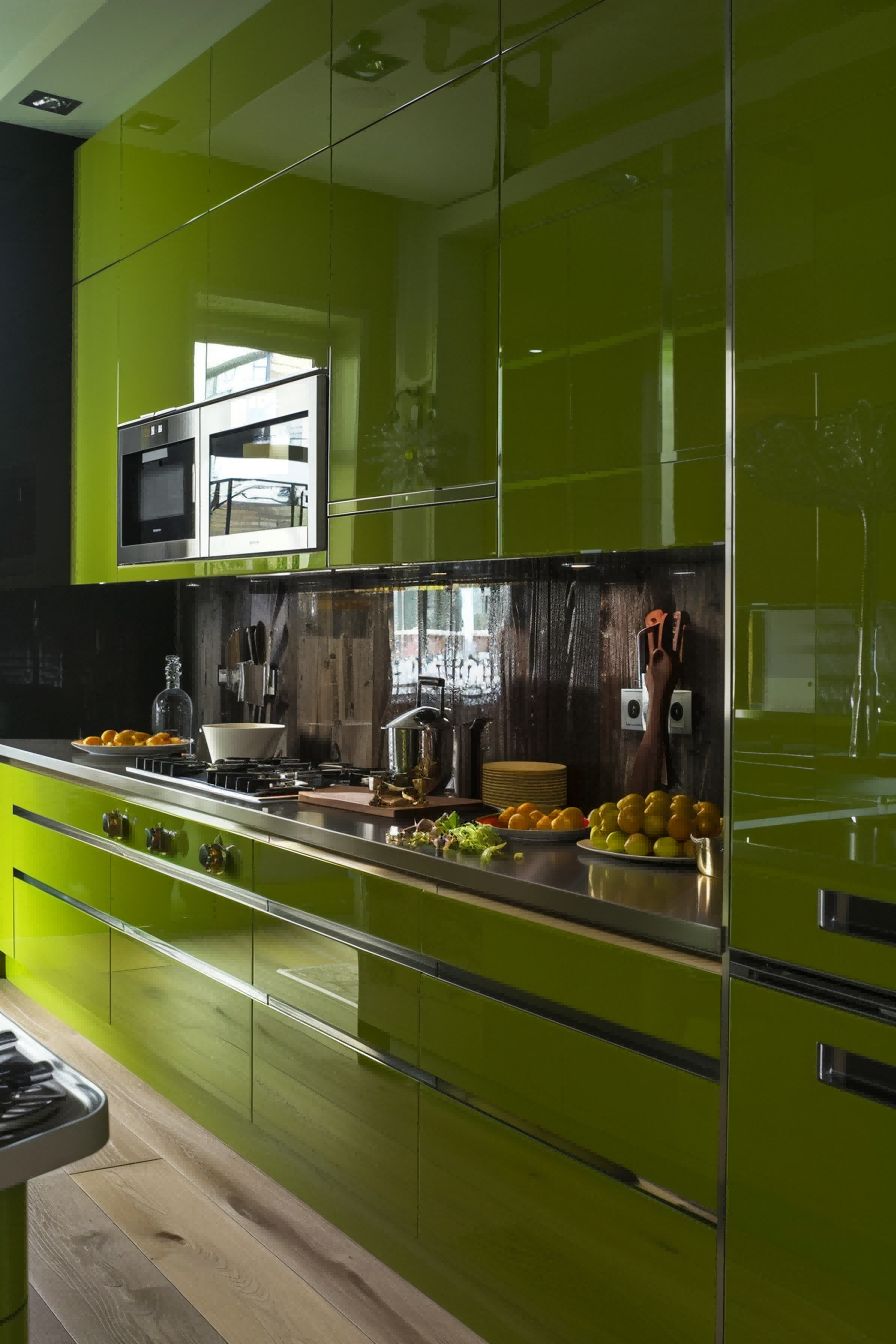 Glossy Green Cabinetry for Olive Green Kitchen 1710816895 2