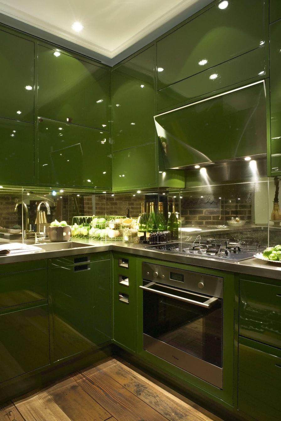 Glossy Green Cabinetry for Olive Green Kitchen 1710816895 3