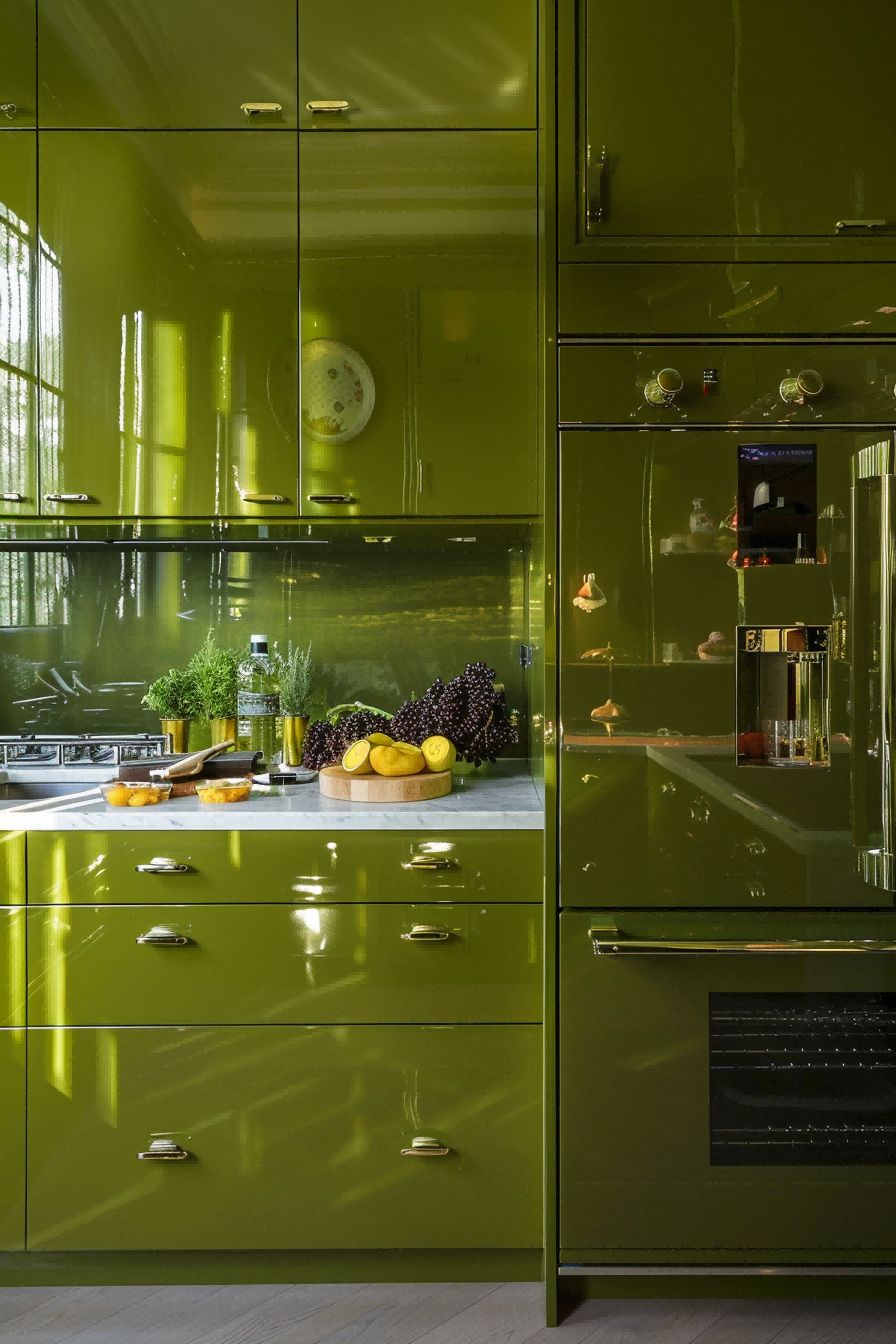 Glossy Green Cabinetry for Olive Green Kitchen 1710816895 4