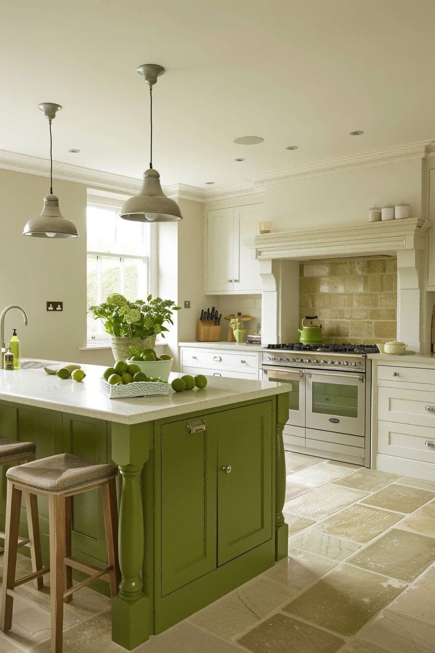 Green Accents on All White for Olive Green Kitchen 1710821122 1