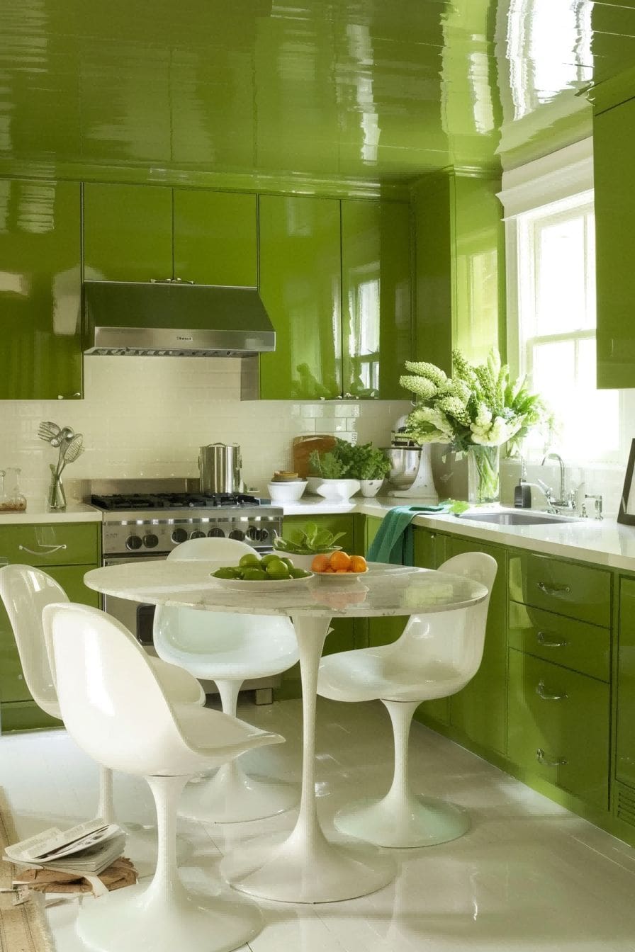 Green Accents on All White for Olive Green Kitchen 1710821122 2