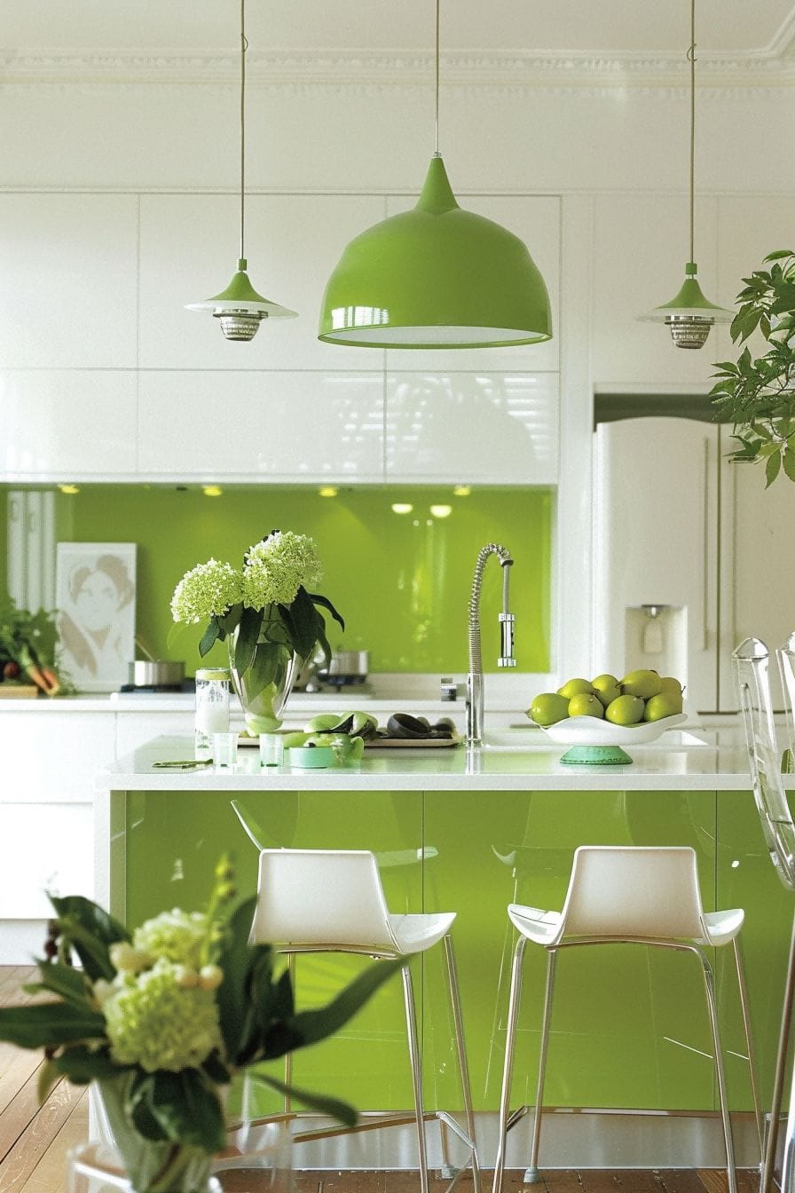 Green Accents on All White for Olive Green Kitchen 1710821122 3