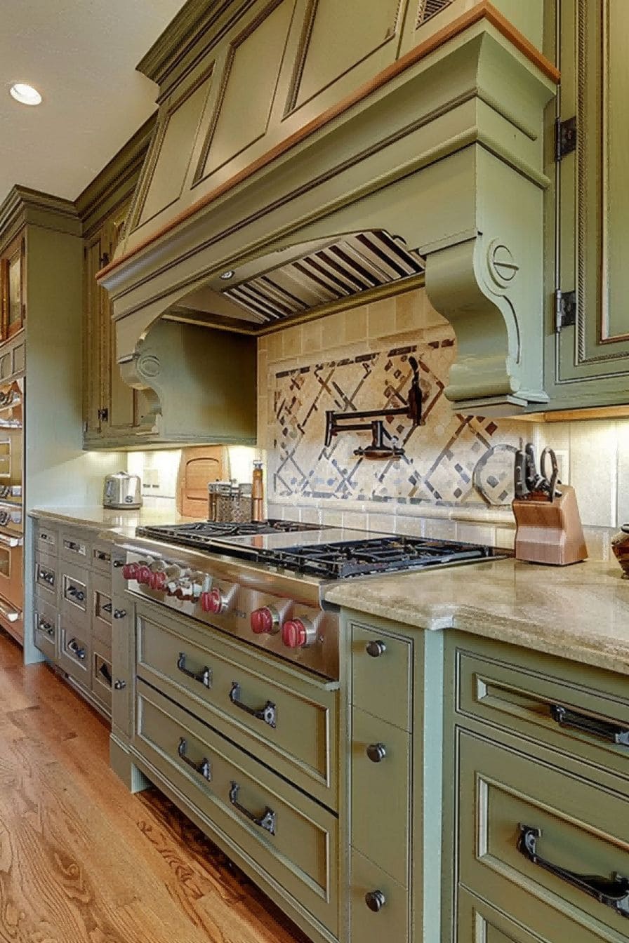 Green Cabinet Accents in a Farmhouse for Olive Green 1710819246 1