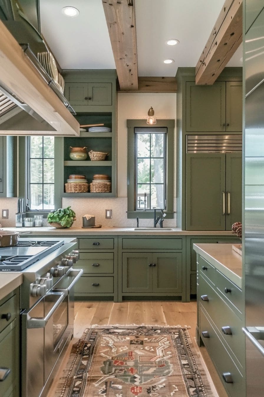 Green Cabinet Accents in a Farmhouse for Olive Green 1710819246 2