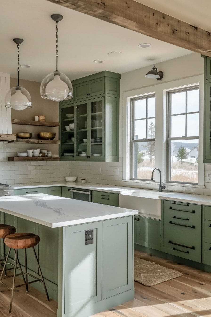 Green Cabinet Accents in a Farmhouse for Olive Green 1710819246 3