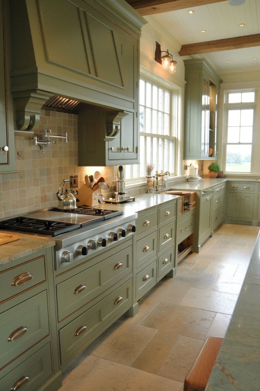 Green Cabinet Accents in a Farmhouse for Olive Green 1710819246 4
