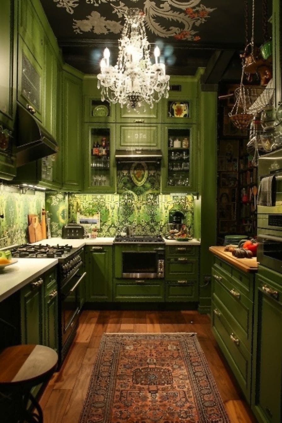 Green Patterned Wallpaper for Olive Green Kitchen 1710821005 2