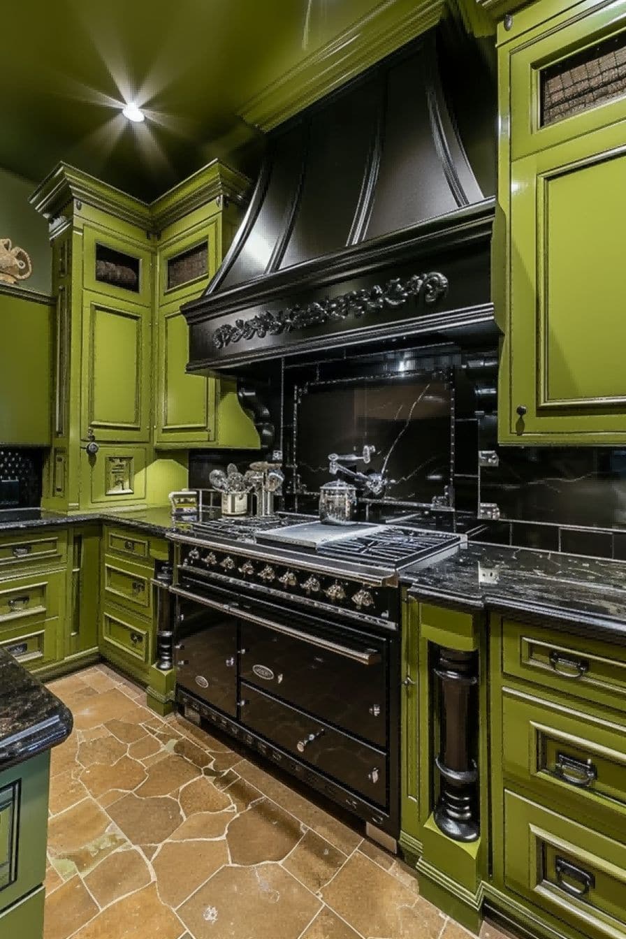 Green and Black for Olive Green Kitchen 1710818399 3