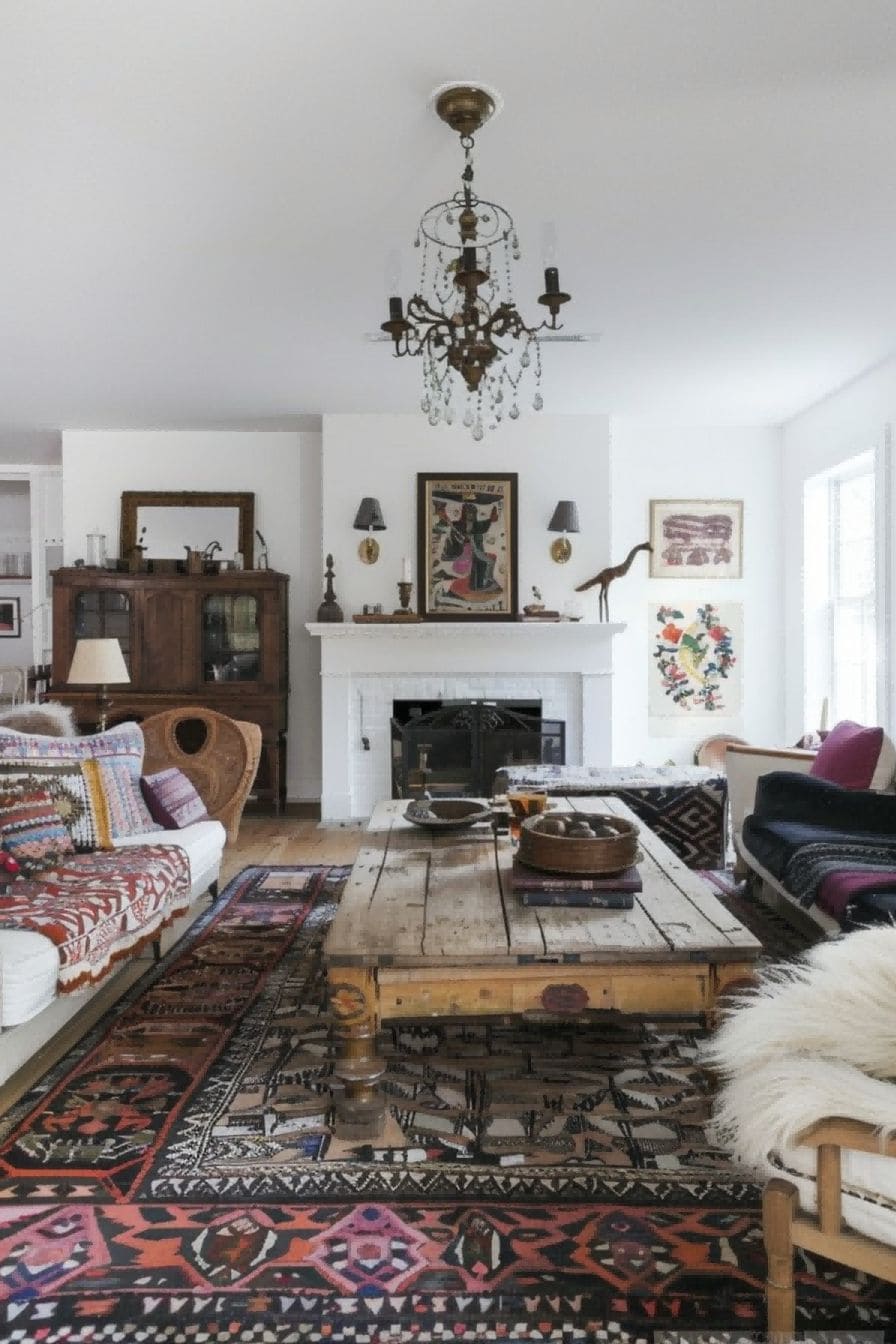 Layer with patterned rugs For Boho Living Room Ideas 1711338696 4