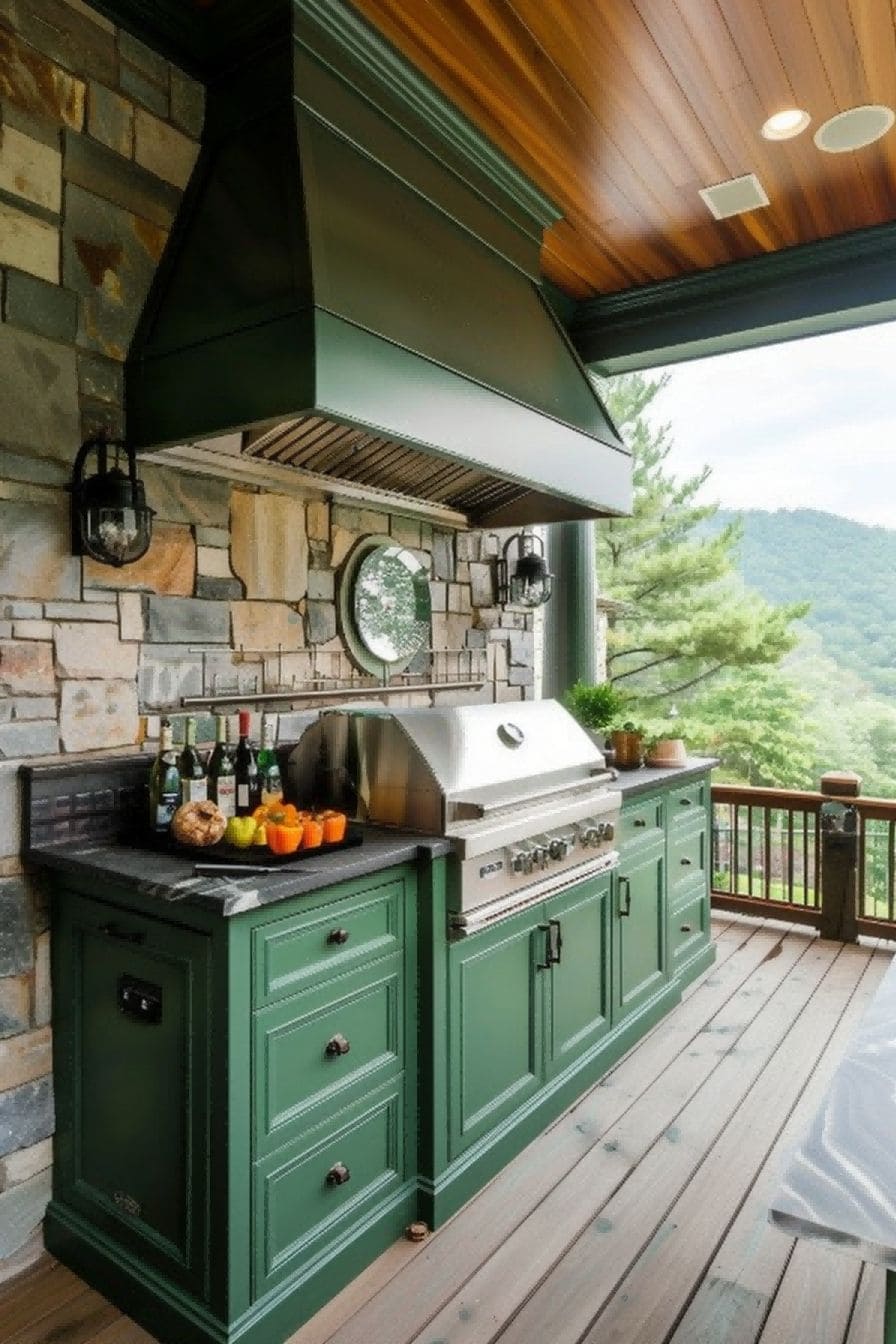 Outdoor Kitchen With Green Cabinets 1710497884 3