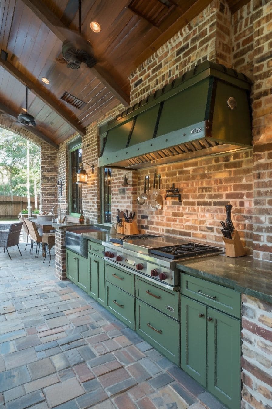 Outdoor Kitchen With Green Cabinets 1710497884 4