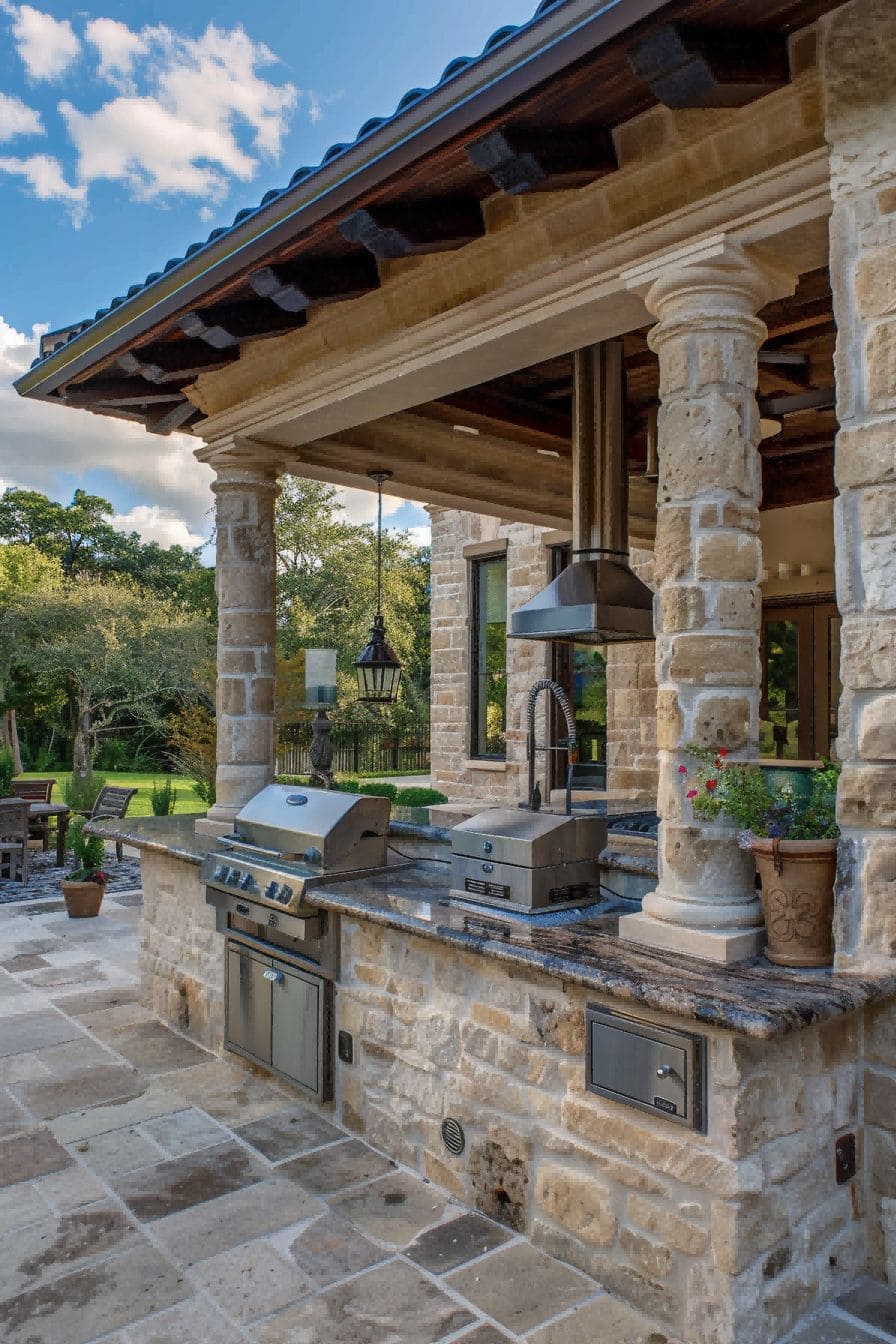 Outdoor Kitchen With Stone Columns 1710503823 3
