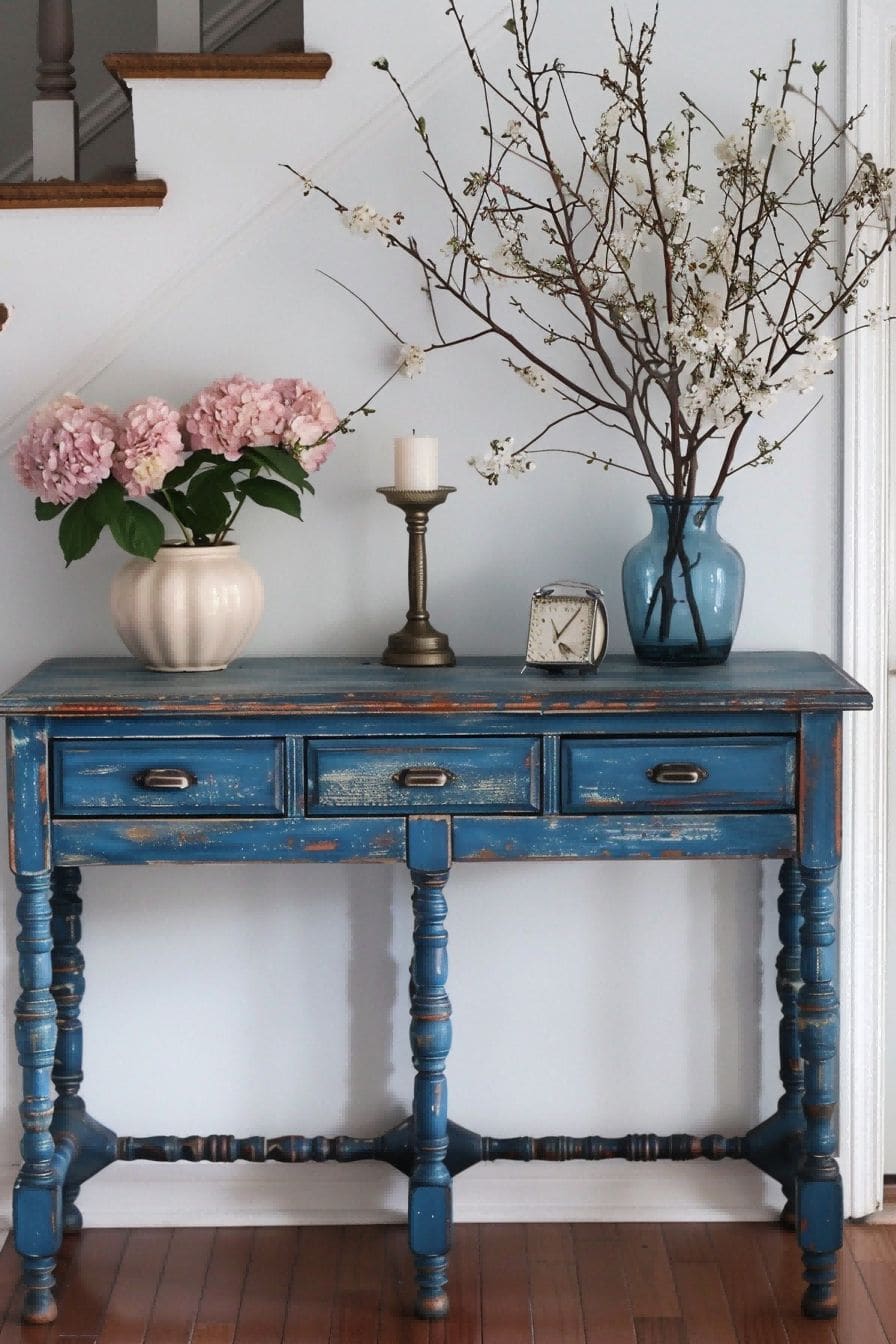 Painted Blue Entryway Table For Entryway Table Decor 1711640212 1