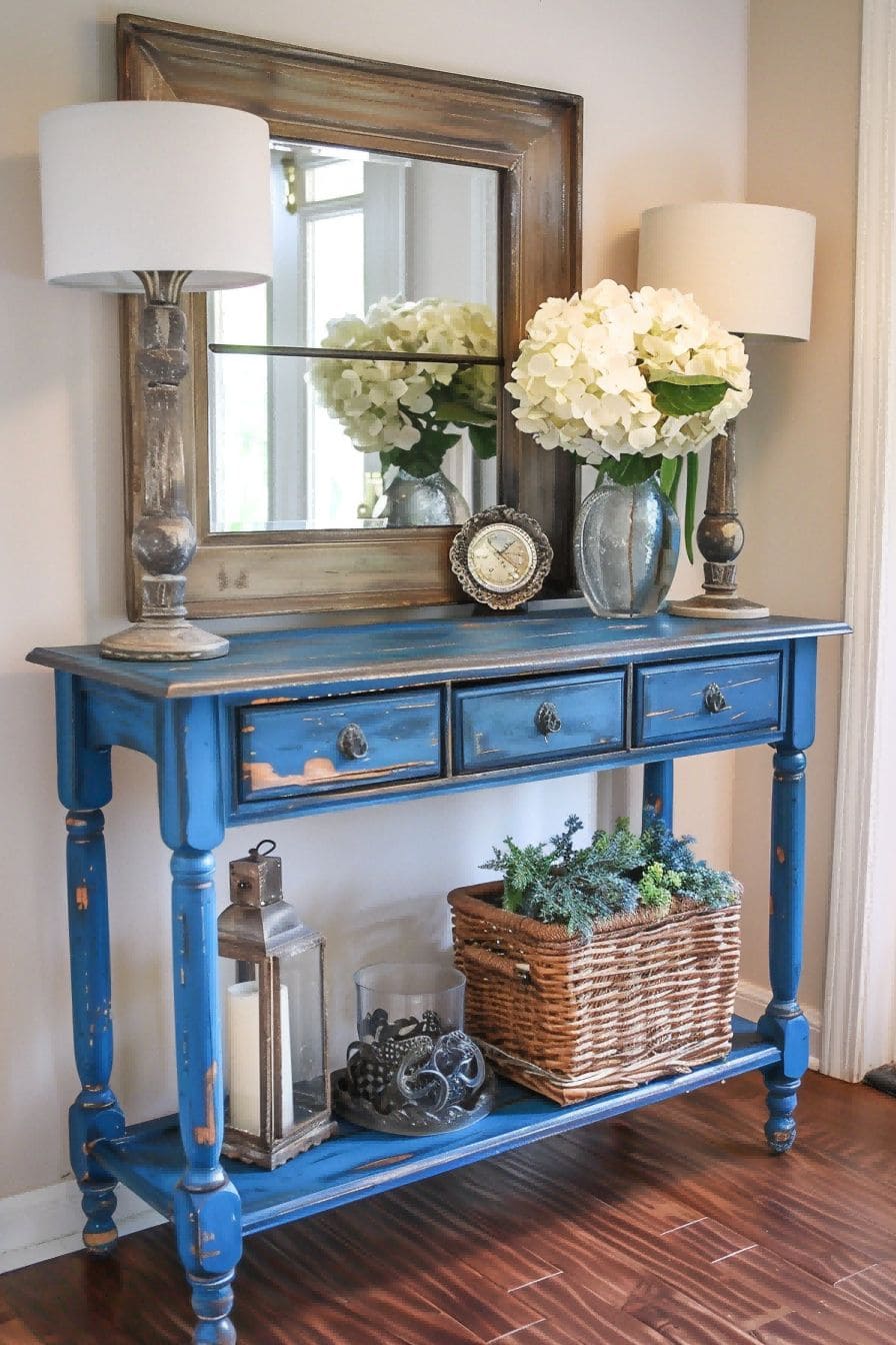 Painted Blue Entryway Table For Entryway Table Decor 1711640212 2