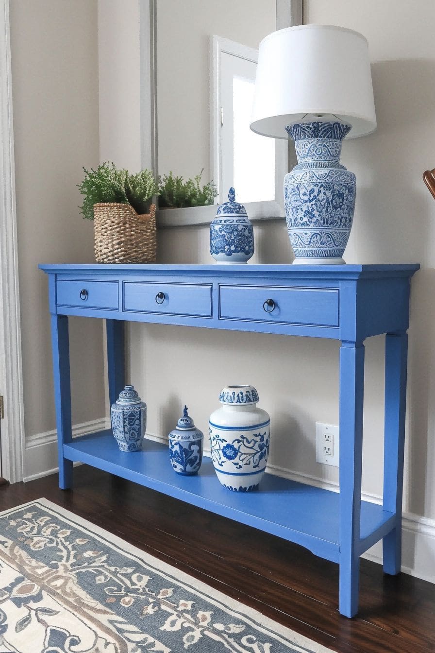 Painted Blue Entryway Table For Entryway Table Decor 1711640212 3