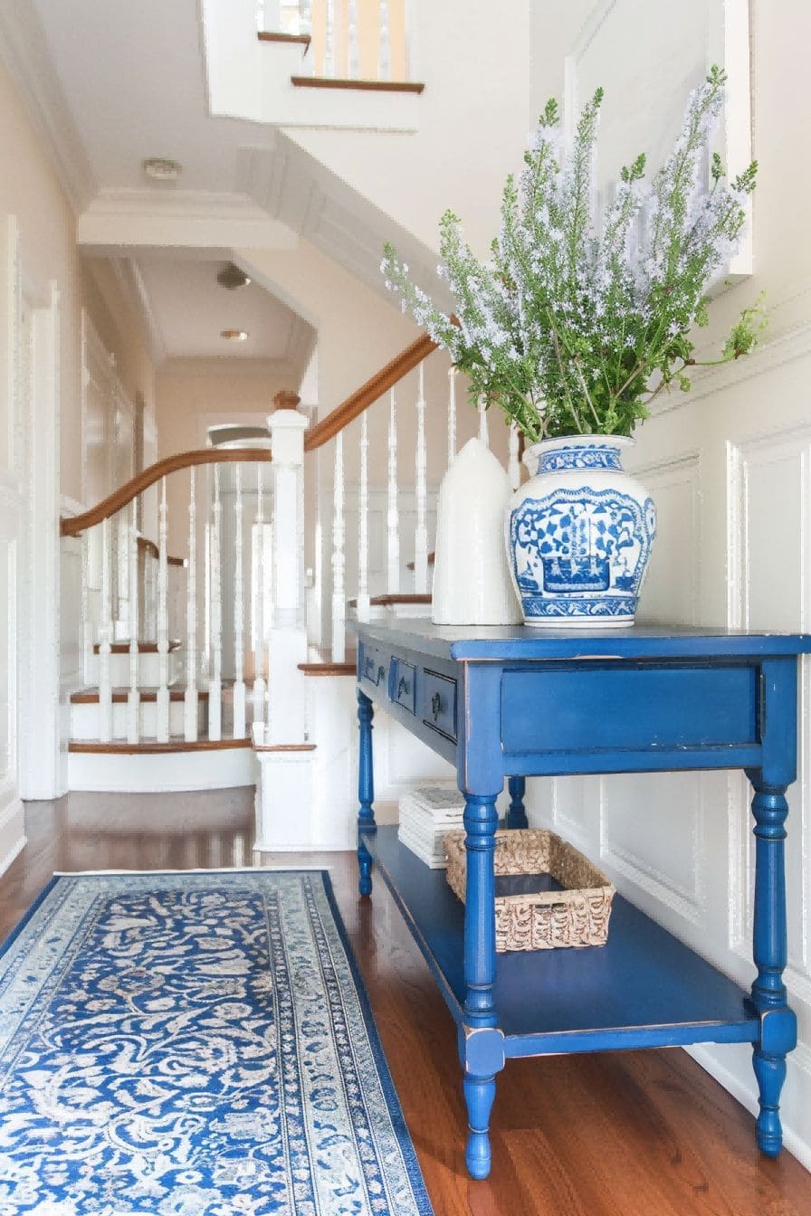 Painted Blue Entryway Table For Entryway Table Decor 1711640212 4