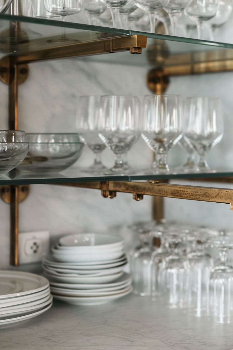 Pair Glass and Brass for Kitchen Shelf 1710426589 1