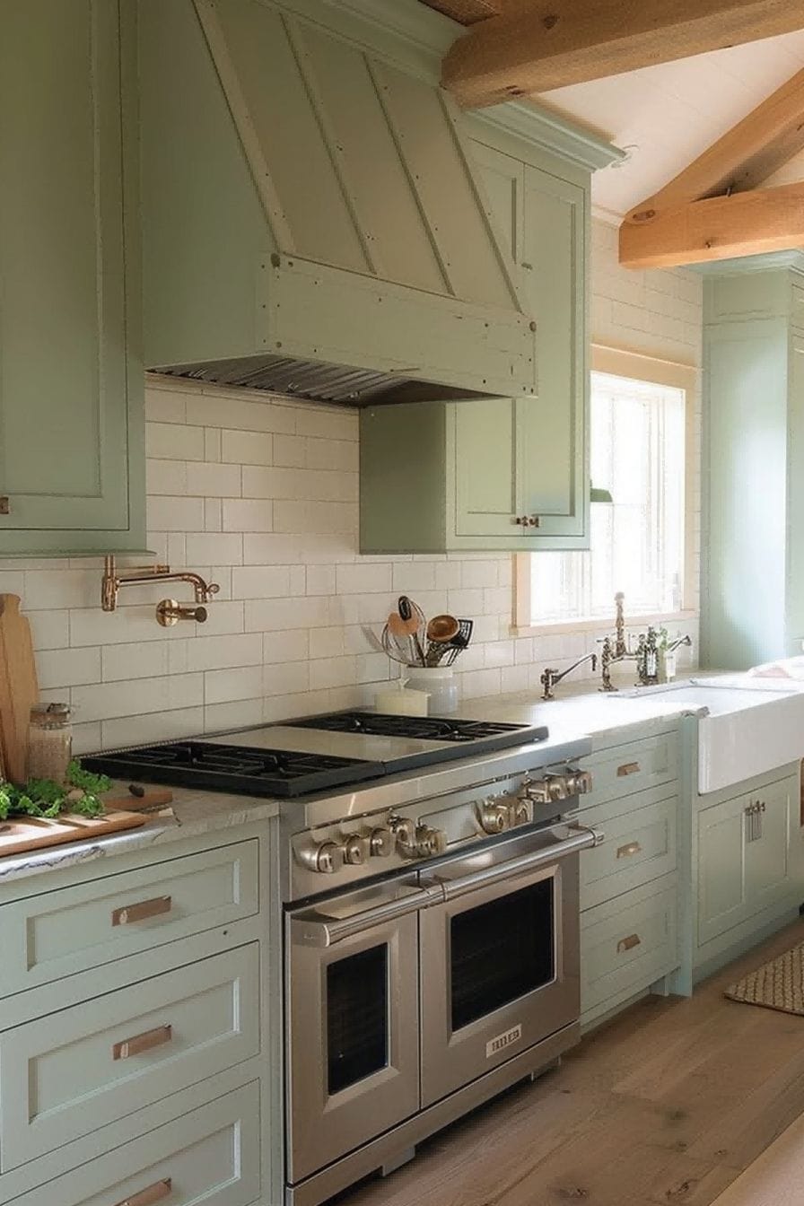Pastel Mint Green Cabinets for Olive Green Kitchen 1710822462 4