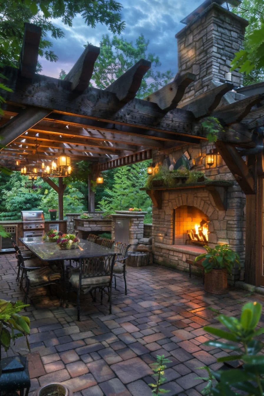 Patio With Pergola and Fireplace for Outdoor Kitchen 1710501923 2