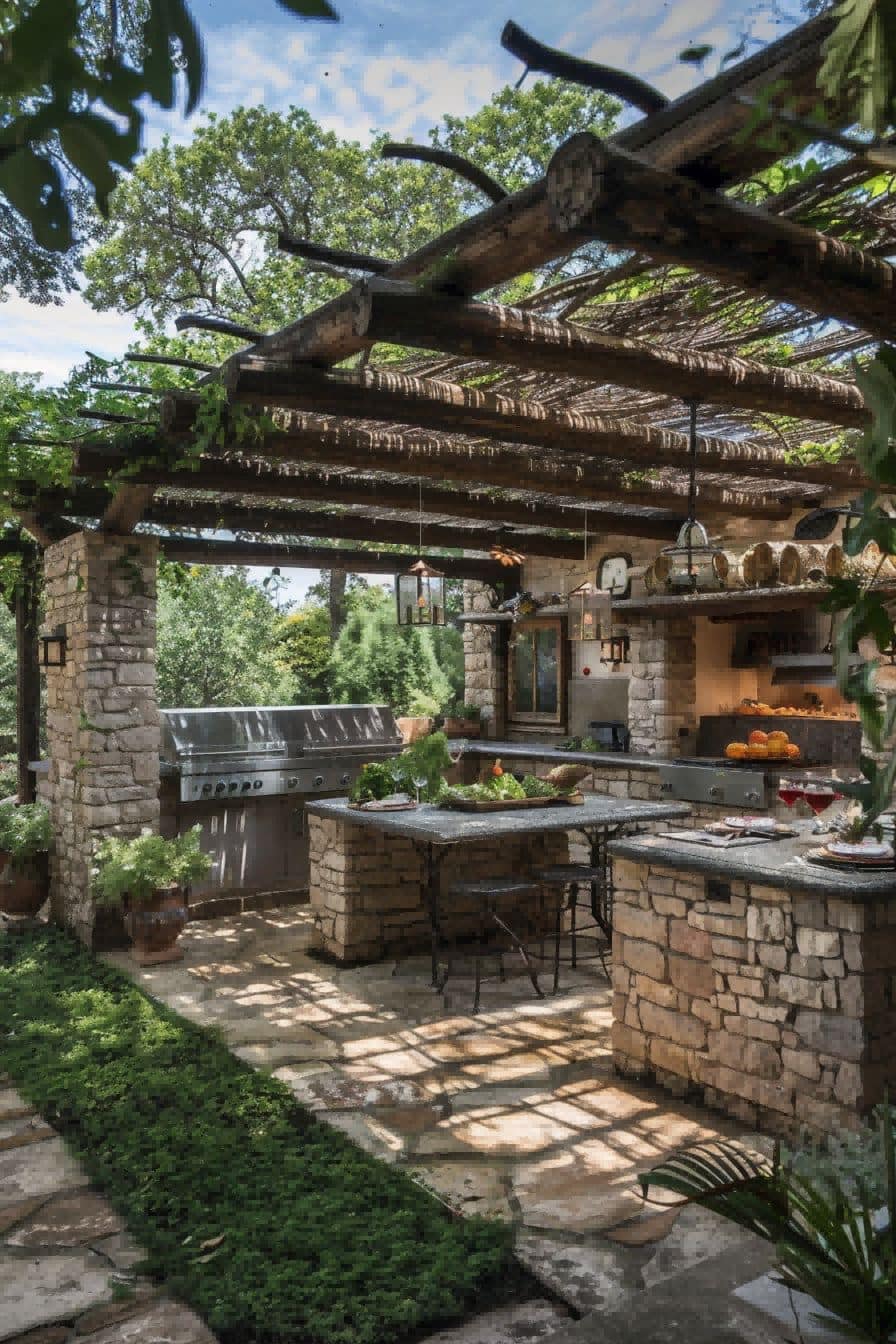 Pergola Offers Shade to Rustic Outdoor Kitchen 1710509360 1