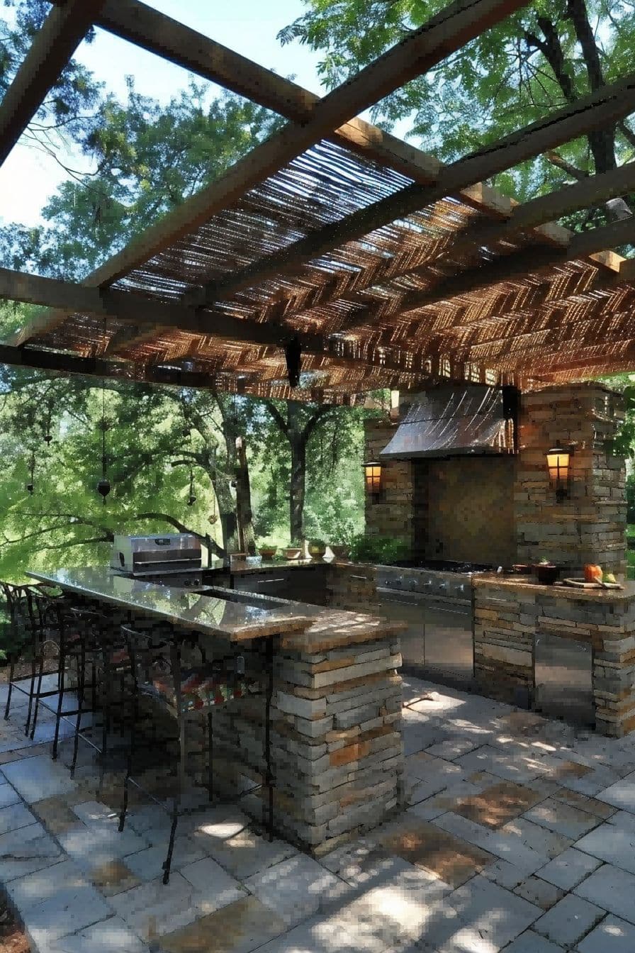Pergola Offers Shade to Rustic Outdoor Kitchen 1710509360 2