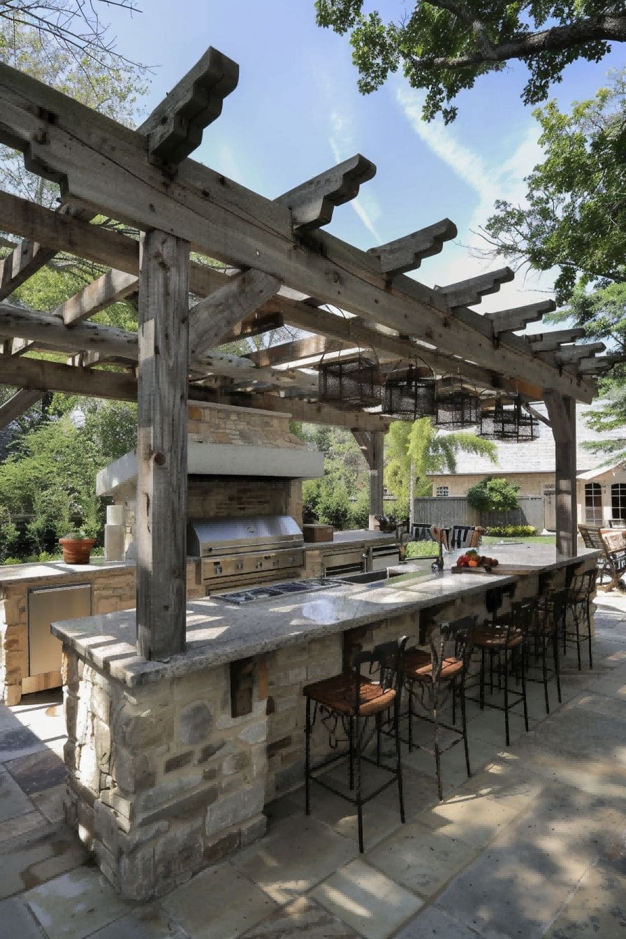 Pergola Offers Shade to Rustic Outdoor Kitchen 1710509360 3