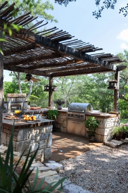 Pergola Offers Shade to Rustic Outdoor Kitchen 1710509360 4