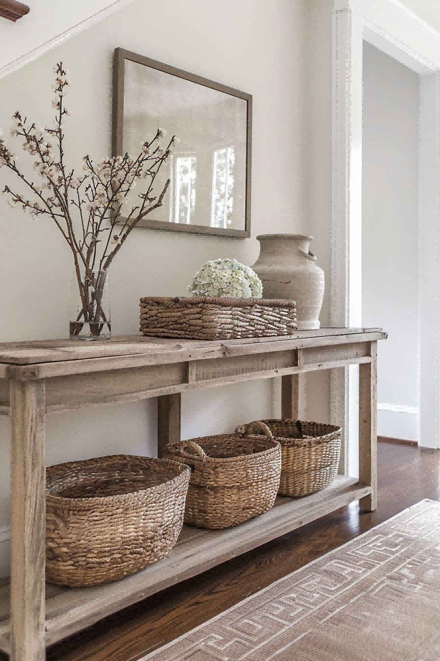 Place Baskets Underneath a Console Table for Entryway 1710754800 1