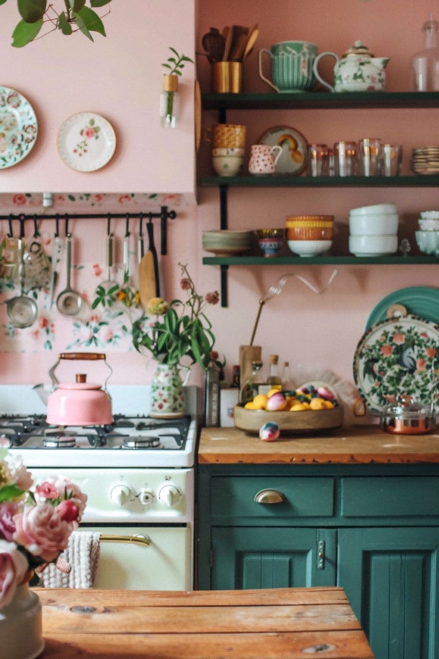 Blush Pink Emerald Green Vintage Pieces For Kitchen 1712889080 3