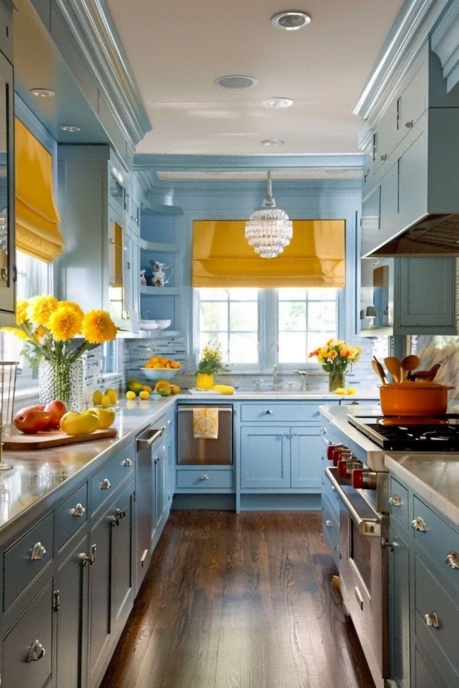 Steel Blue Mustard Yellow Oak Cabinets For Kitchen 1712888617 1