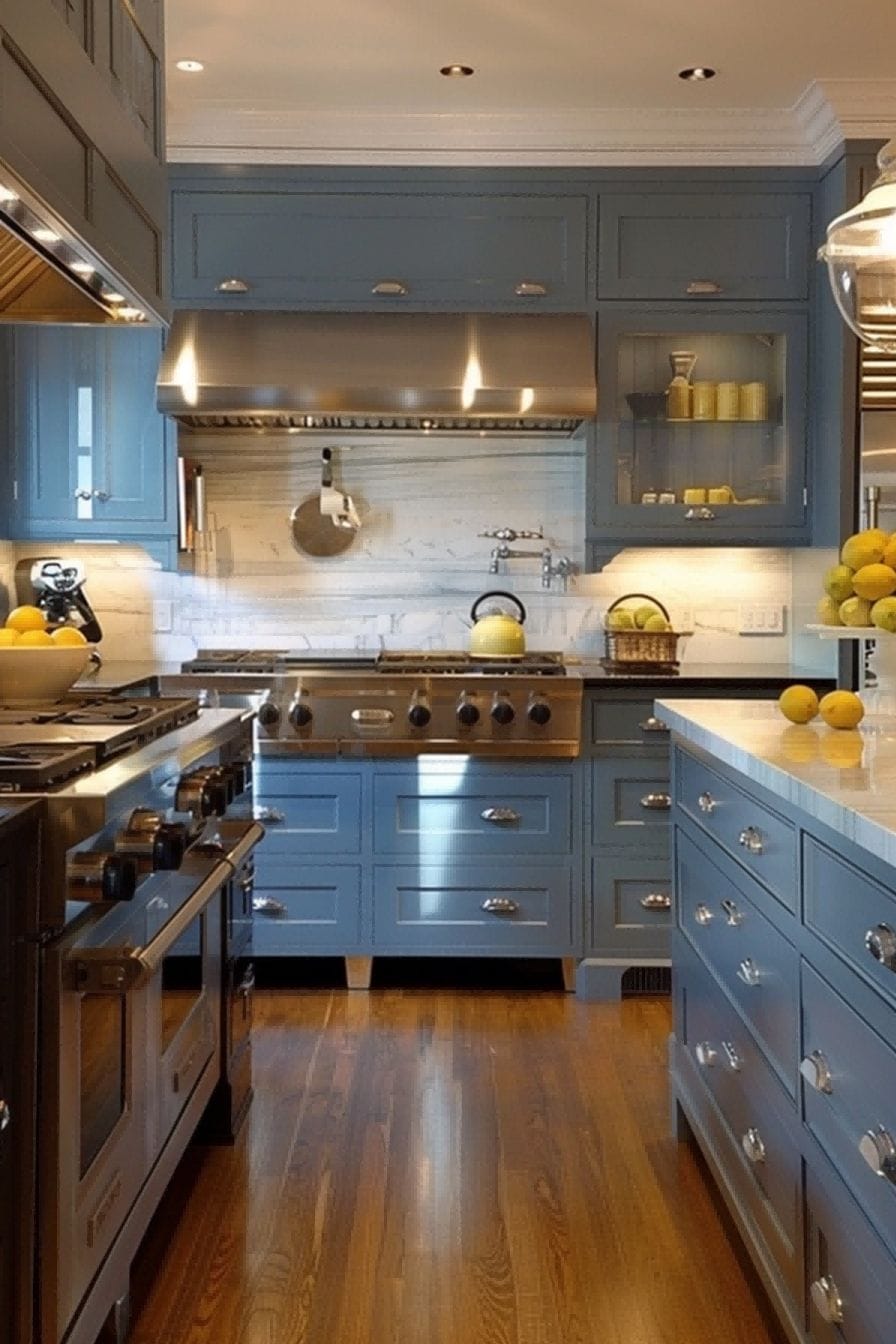 Steel Blue Mustard Yellow Oak Cabinets For Kitchen 1712888617 4