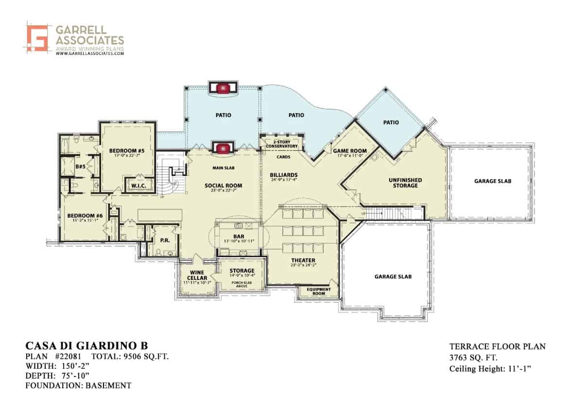 22081 lower level floor plan craftsman style casa di giardino b garrell associates may232023