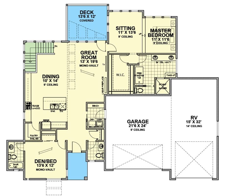 267000SPK main level floor plan contemporary rancher architectural designs jan112024