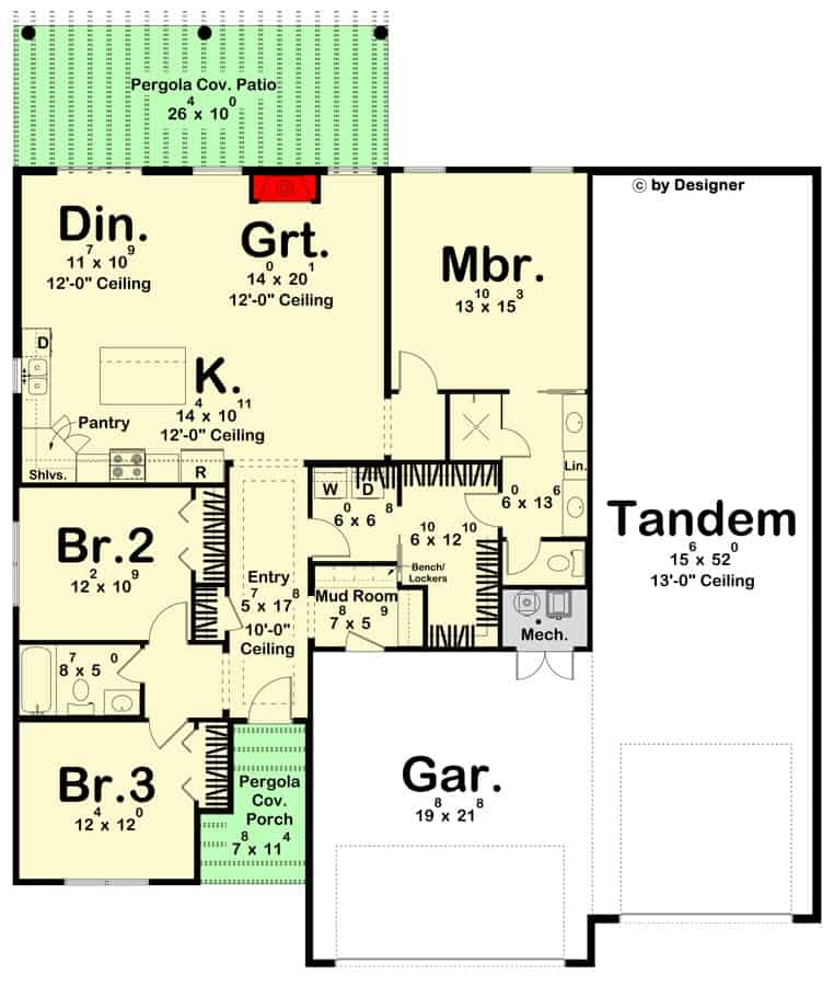 623256DJ main level floor plan spanish style adobe home architectural designs jul182023