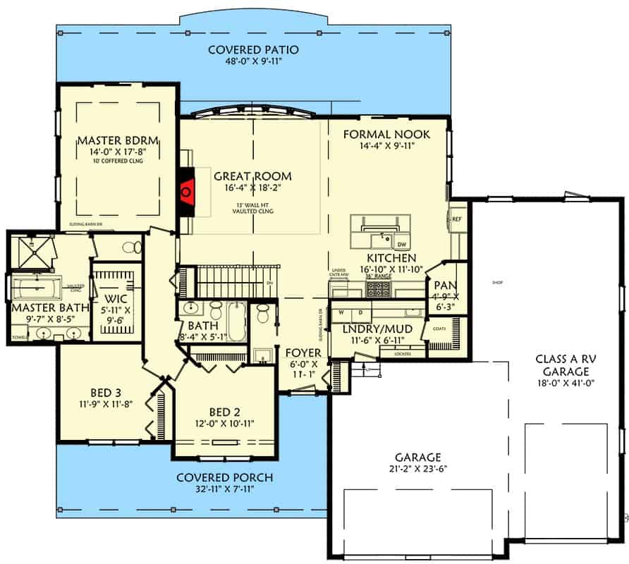 703003TYL main level floor plan new american country home architectural designs aug222023