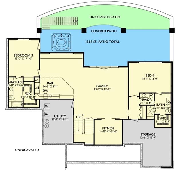 703007TYL lower level floor plan new american home architectural designs aug212023