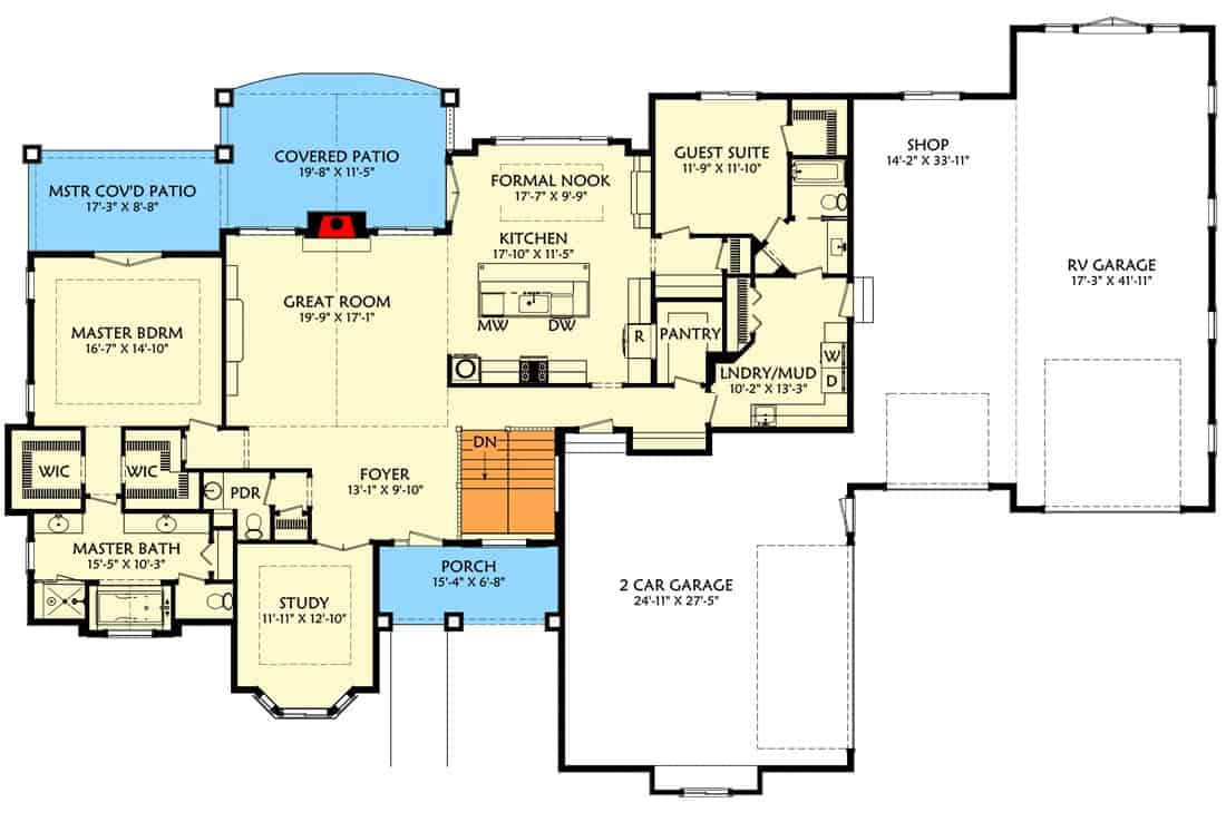 703012TYL main level floor plan new american home architectural designs aug242023