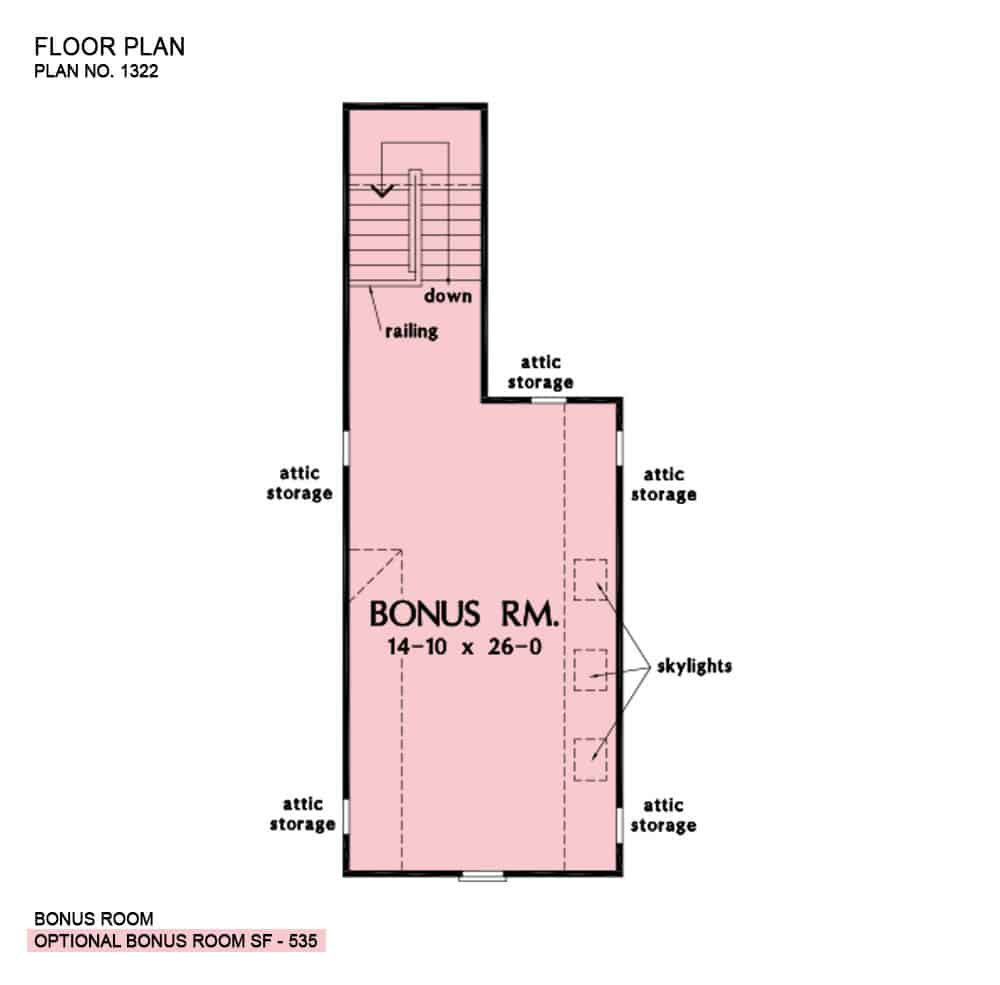 Bonus room floor plan with skylights and attic storage.