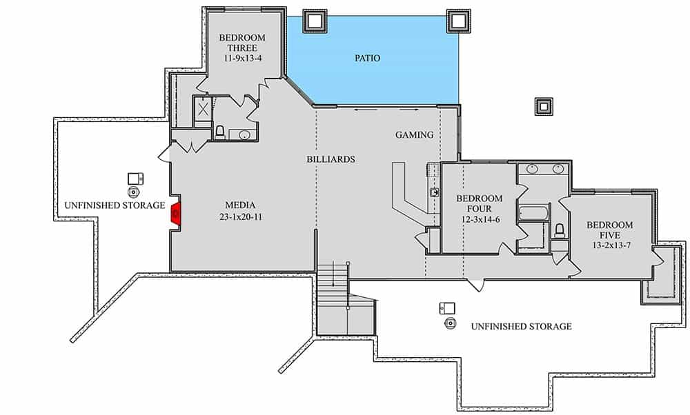 lower level floor plan 5 bedroom single story mountain home for a wide lot may262021